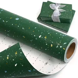 Gift Wrapping Paper Roll, 1 Roll 17inch x 120inch, Green Gold Foil Design for Holiday, Birthday, Wedding, Party