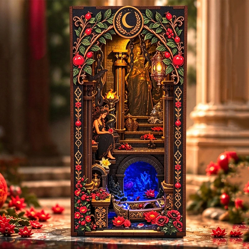 DIY Wooden Book Nook Figurines Miniatures Eternal Night Secret Realm Bookend for Friends Birthday Gifts Home Decor Crafts