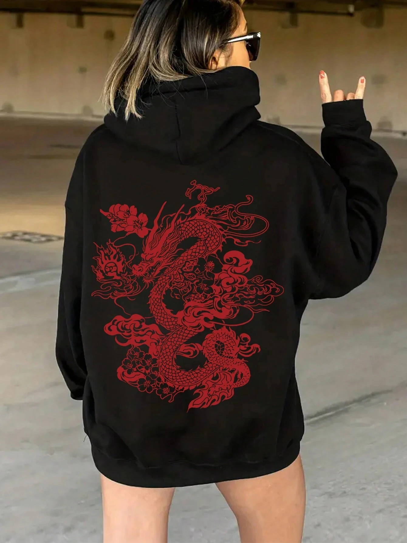 Chinese Loong Women Hoodies Cartoons Oversize Hoodie Harajuku Comfortable Woman Hoody Loose Warm Pullover Clothes