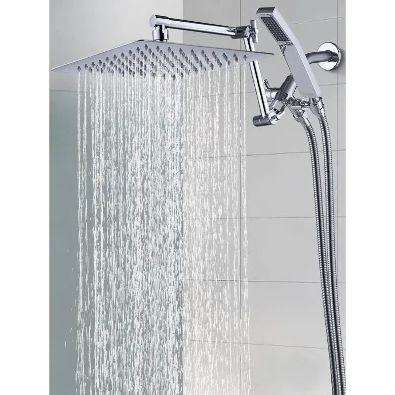 G-Promise All Metal 12 Inch Rainfall Shower Head with Handheld Spray Combo| 3 Settings Diverter|Adjustable Extension