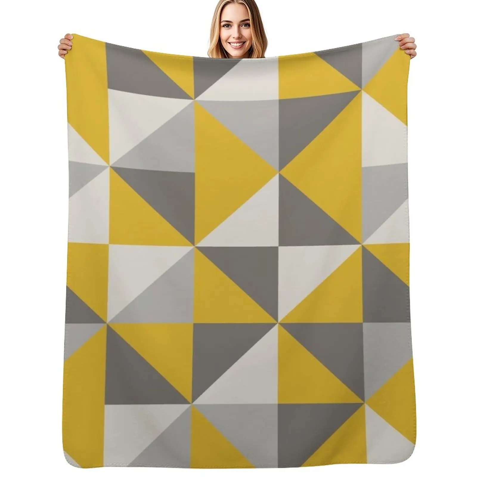 Retro Triangle Design in Yellow and Grey Throw Blanket Cute Plaid Thins Single Soft Big Beach valentine gift ideas Blankets