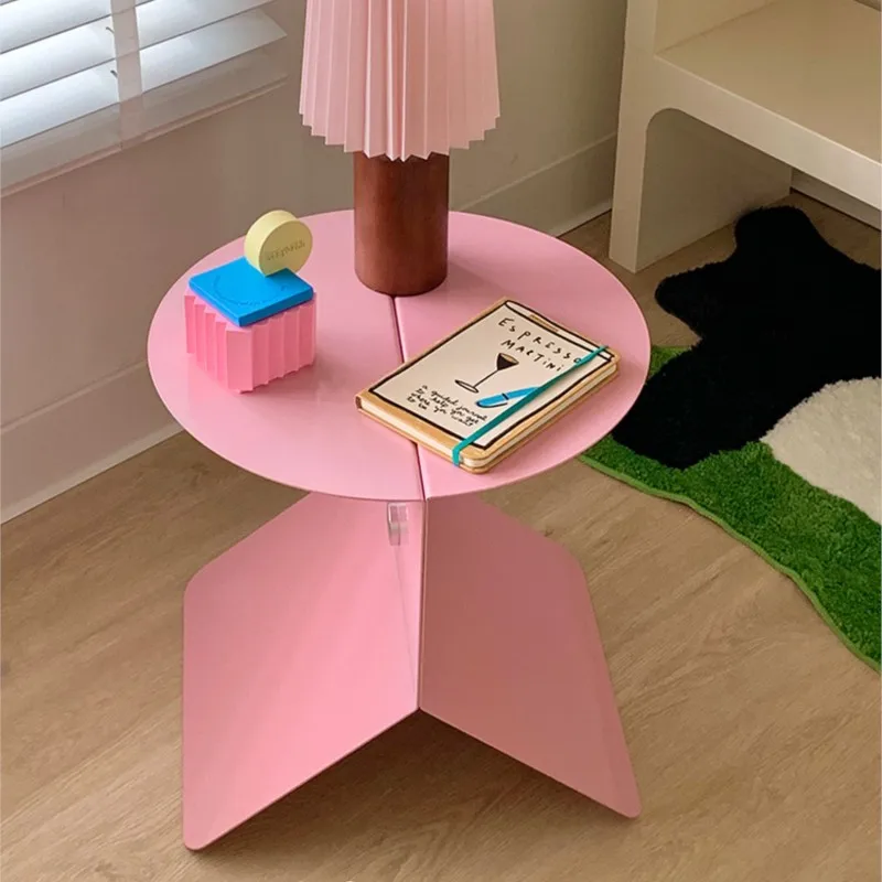 Dopamine Pink Coffee Table Y2K Cream Style Bedside Sofa Side Table Corner Table Storage Rack Magazine Stand