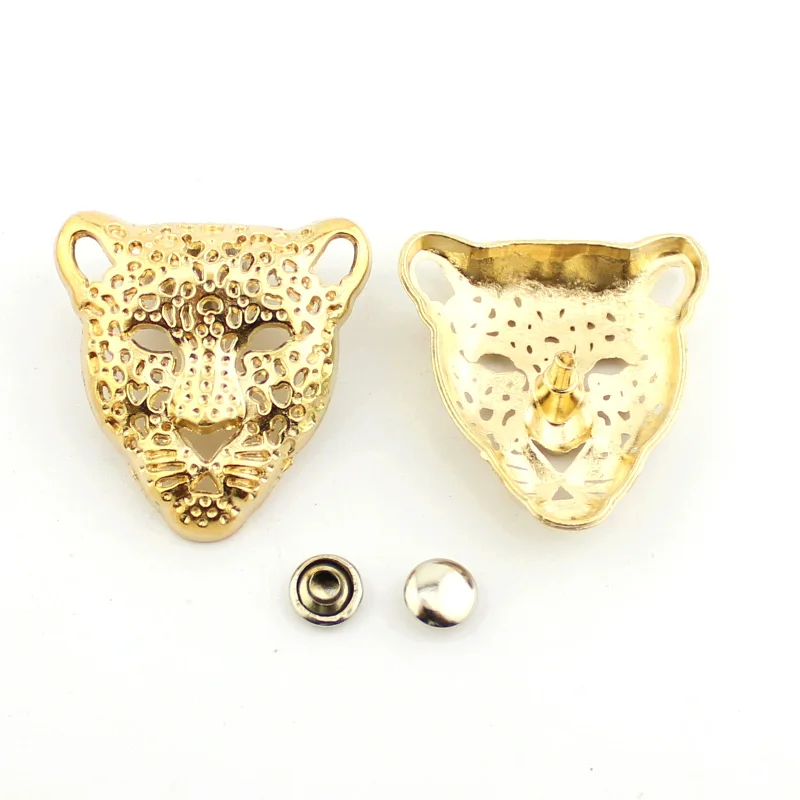 5sets/Lot 35*35mm Gold Leopard Head Punk Rock Rivet Spike Alloy Fashion Studs Bag DIY Accessory Garment Rivets for Leather