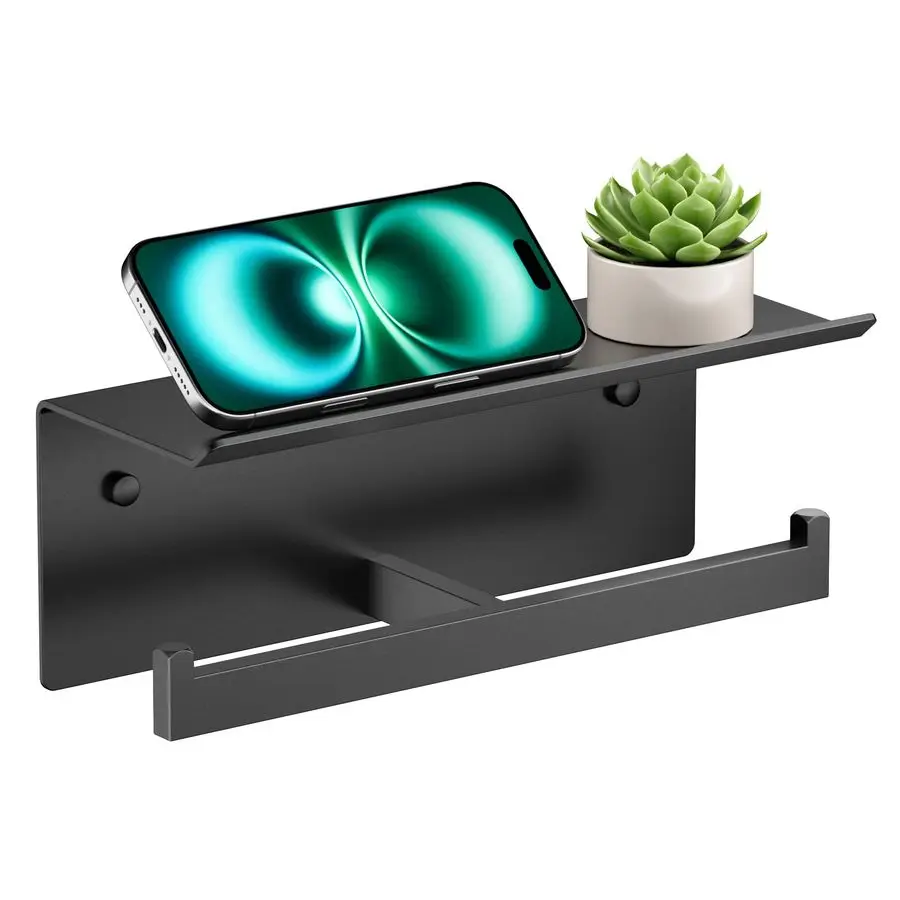 

Черный держатель для туалетной бумаги с полкой, настенный диспенсер для туалетной бумаги из нержавеющей стали 304, коммерческий держатель для двух рулонов бумаги