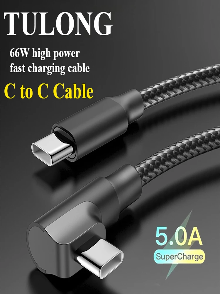Câble de données de charge rapide pour téléphone portable, coude C à C 60W, 1m 2m 3m C-C, adapté à Apple 15 16 Samsung Xiaomi Redmi type-c