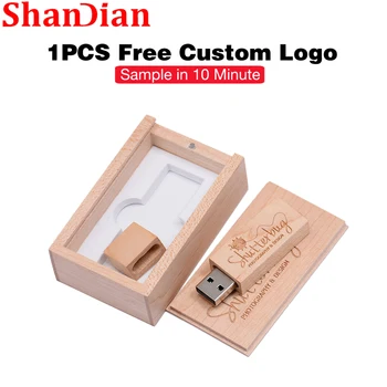 شعار مجاني خشبي مع صندوق هدايا USB 2.0 محرك فلاش سعة حقيقية بندريف التصوير الذاكرة عصا 64 جيجابايت/32 جيجابايت/16 جيجابايت/8 جيجابايت U القرص