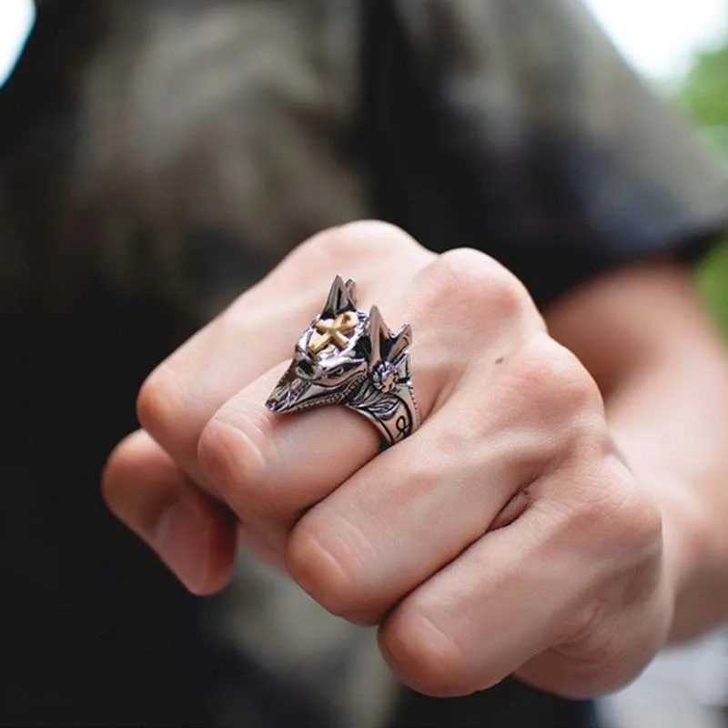 Men'S Finger Ring Gothic Punk Animal Punk Anubis Wolf Egyptian Cross Tiger Lion Adjustable New In Ring Jewelry Accessories