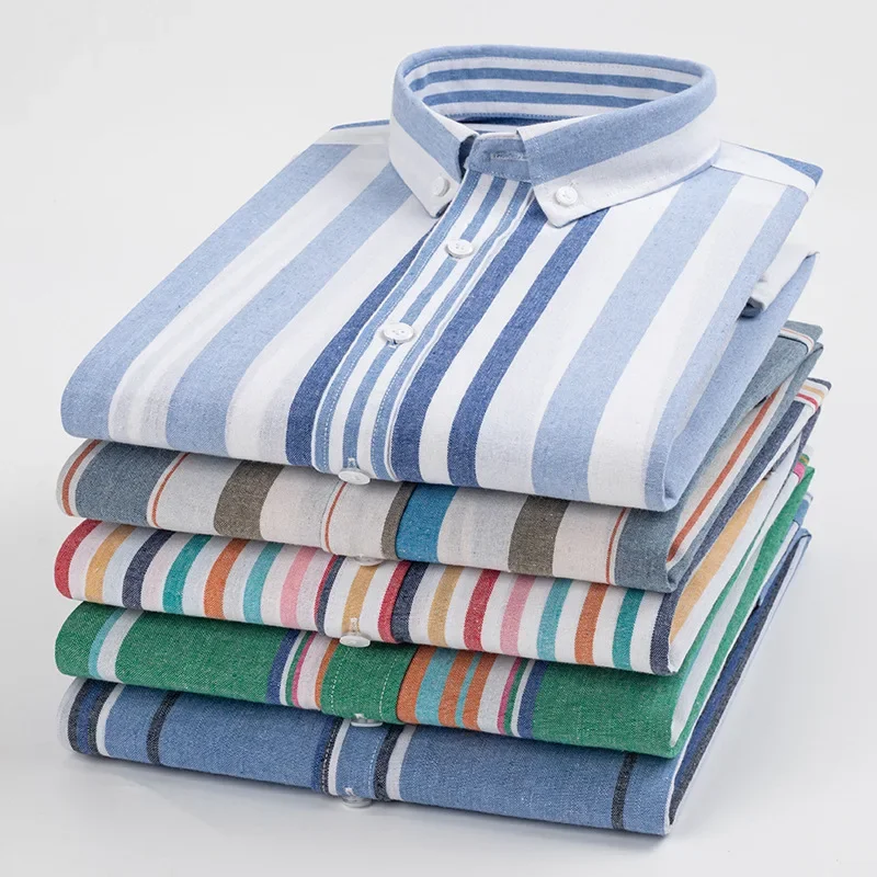 LIBIELIY White Striped Long-sleeved Men's Shirt American Heavy Blue Autumn Loose Boyfriend Style Casual Shirt Pure Cotton Jacket