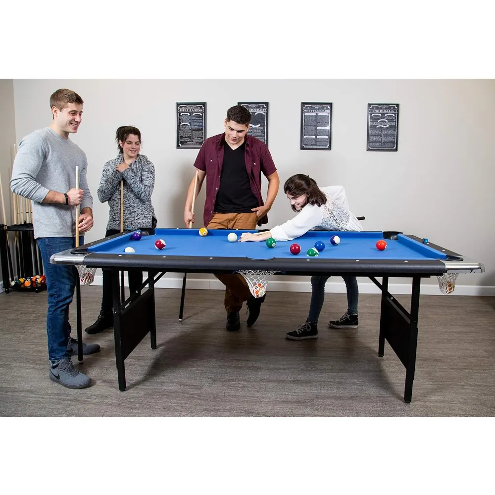 Portable 6-Ft Pool Table for Families with Easy Folding for Storage, Includes Balls, Cues, Chalk