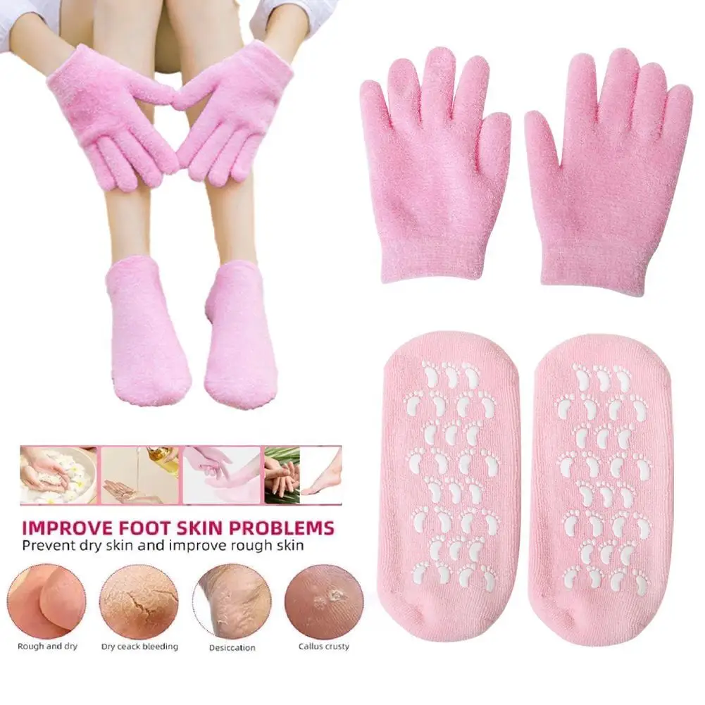 1 Pair Reusable SPA Gel Socks Moisturizing Whitening Exfoliating Velvet Smooth Beauty Foot Care Silicone Socks Feet Care