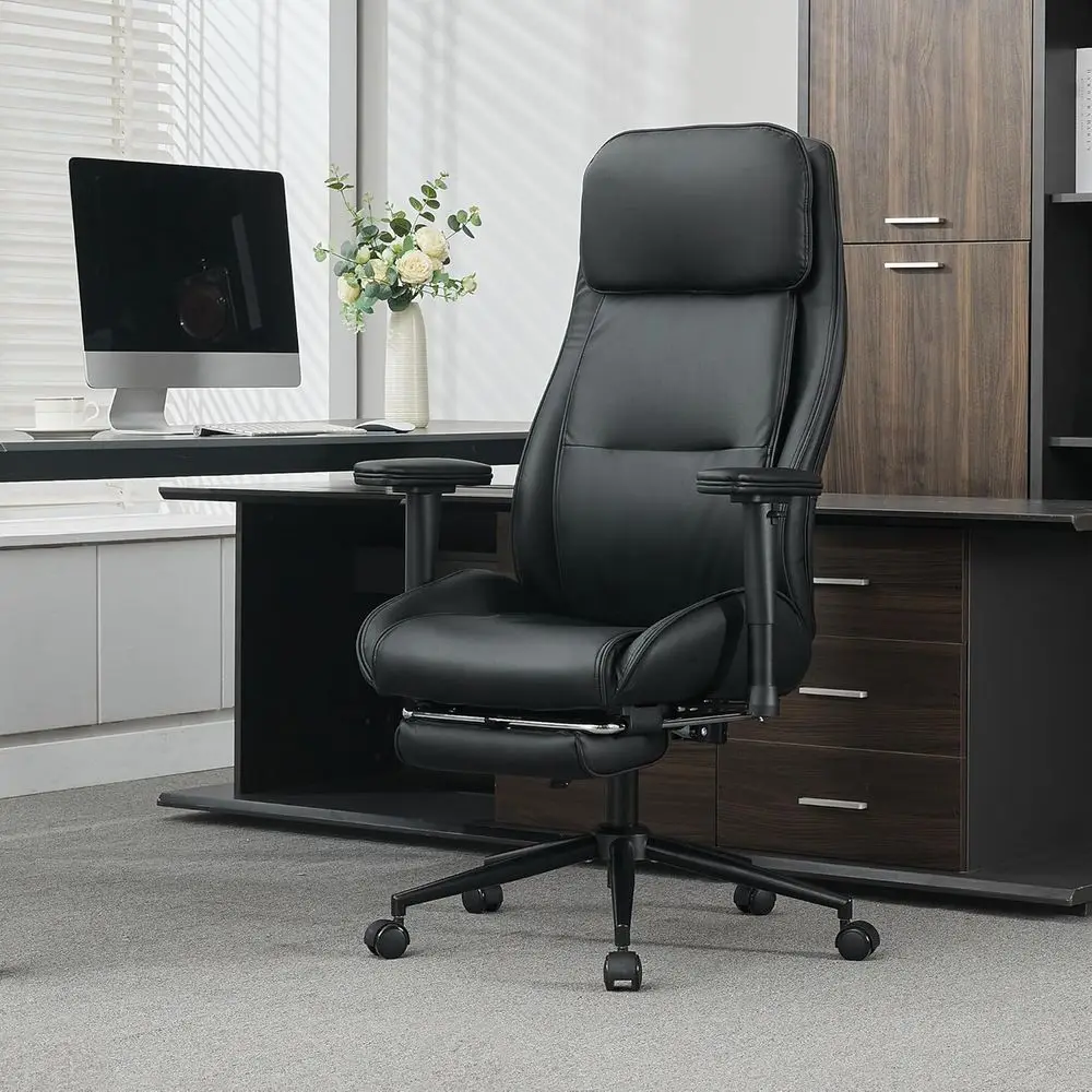 

Ergonomic Reclining Home Office Chair with Footrest, High-Back Leather Video Game Chair, Adjustable Armrests and Lumbar Support,