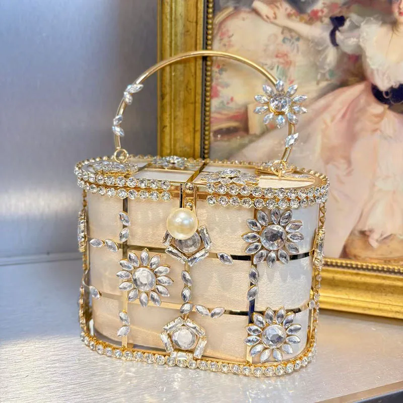 

Плетеная сумка-корзина с кристаллами в виде подсолнуха, вечерняя сумочка с блестящей сетчатой верхней ручкой, уникальная сумка со стразами, элегантный подарок для вечеринки