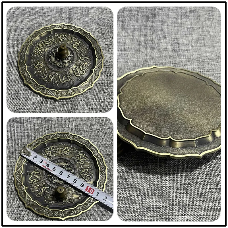 

Antique bronze collection, retro Kowloon incense plate with small gourd incense plug ancient dragon copper