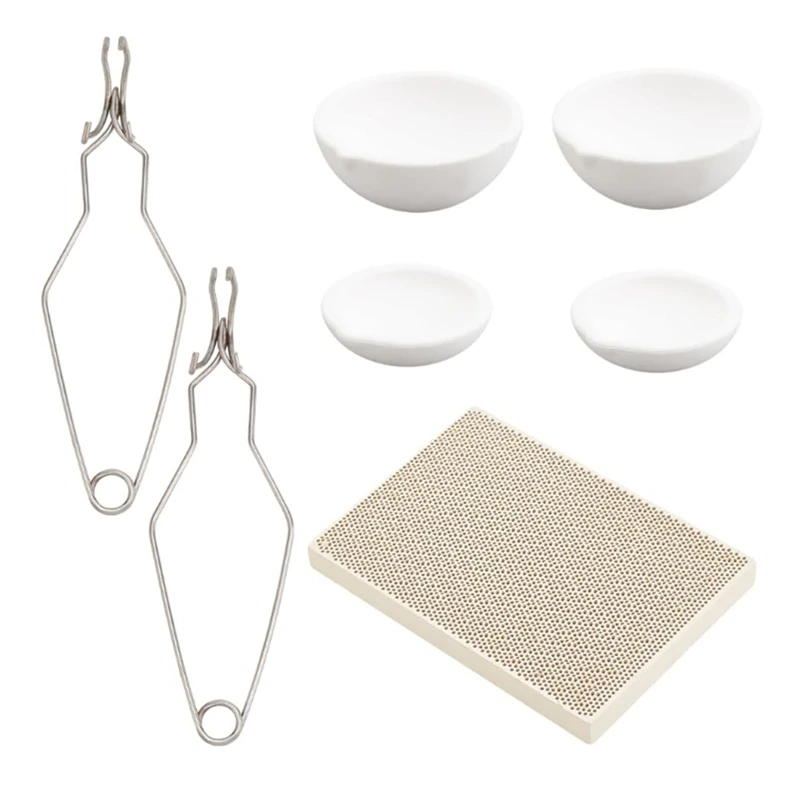 7Pcs Melting Crucible Kit For Jewelry Silver Metal, With 4Pc Ceramic Quartz Crucible Bowl Dish Cup Pot Whip Tongs Handle