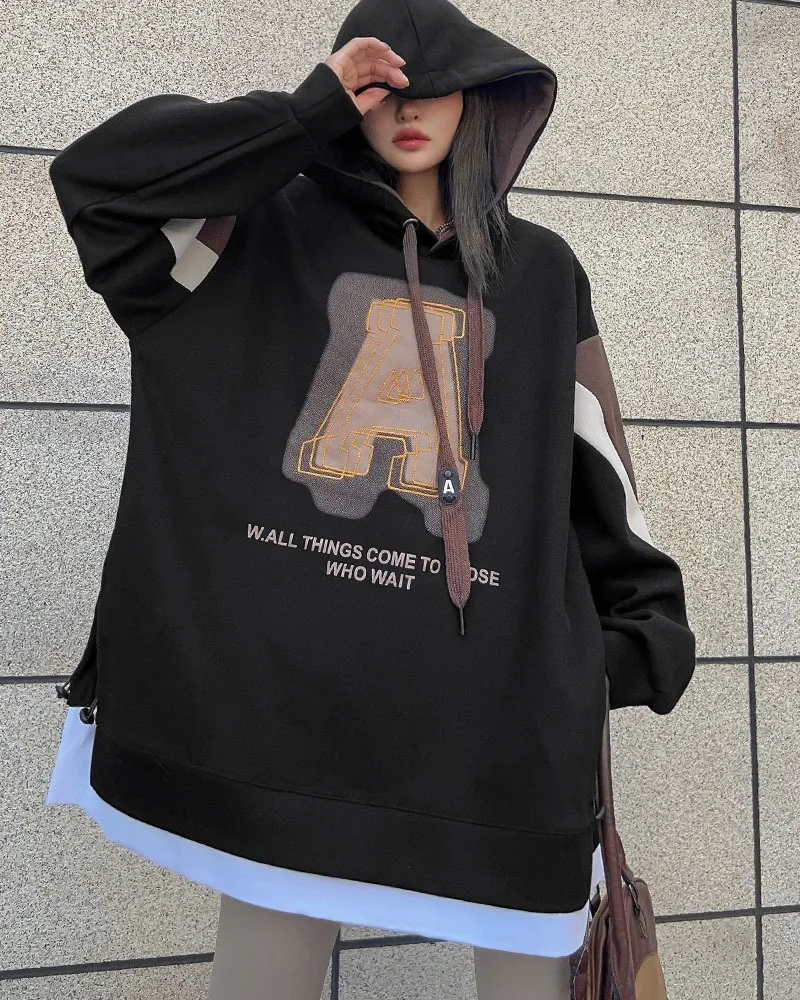 

Loose Splicing Sweatshirt with Contrasting Colors, Heavy Industry Embroidery, Sweatshirt, Y2K Clothes, Medium Length, Leisure