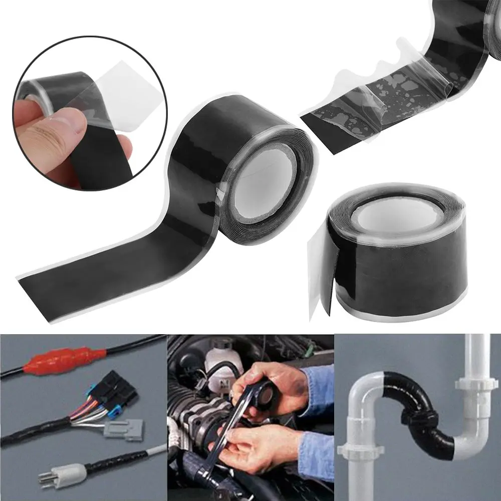 Self Sealing Fusing Silicone Tape,Waterproof Hose Tape Pipe for Water Emergency Pipeline Repair Cable Winding Insulating black