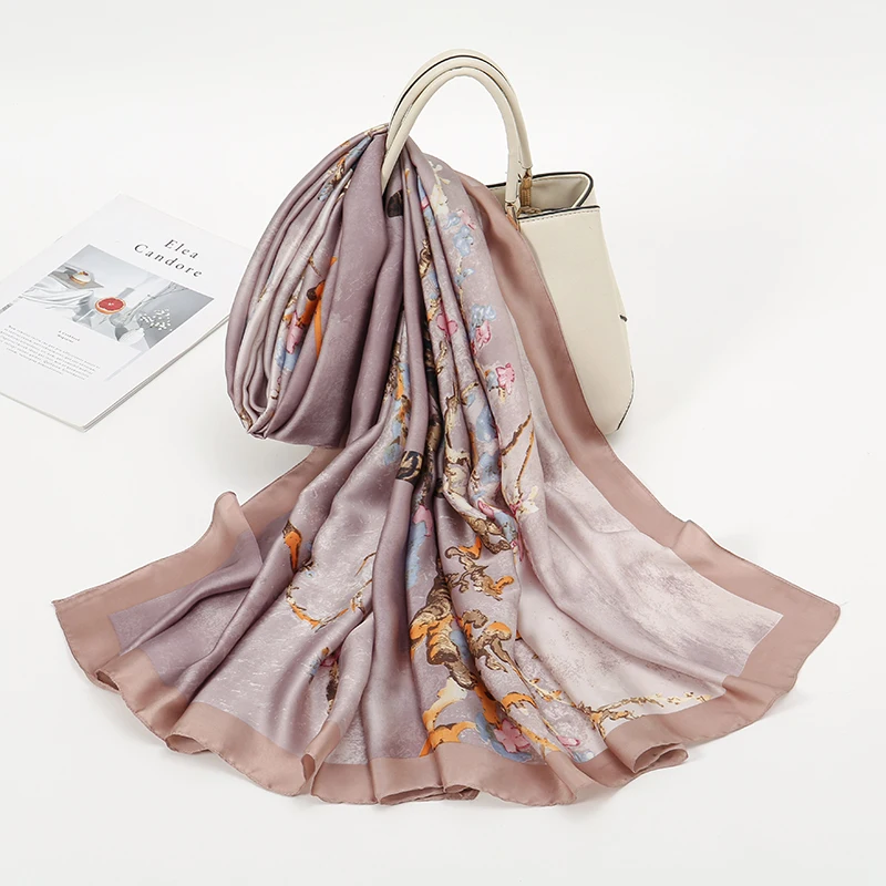 New Printed Floral Silk Stain Scarf Women Luxury Designers Scarf Long Shawl Silk Feeling Stain Wraps Turban Foulard Stoles