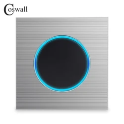 COSWALL Silver Aluminum Panel 1/2/3/4 Gang 1/2 Way On / Off Grey Wall Switch Large Aperture LED Backlight Data HDMI USB Charger