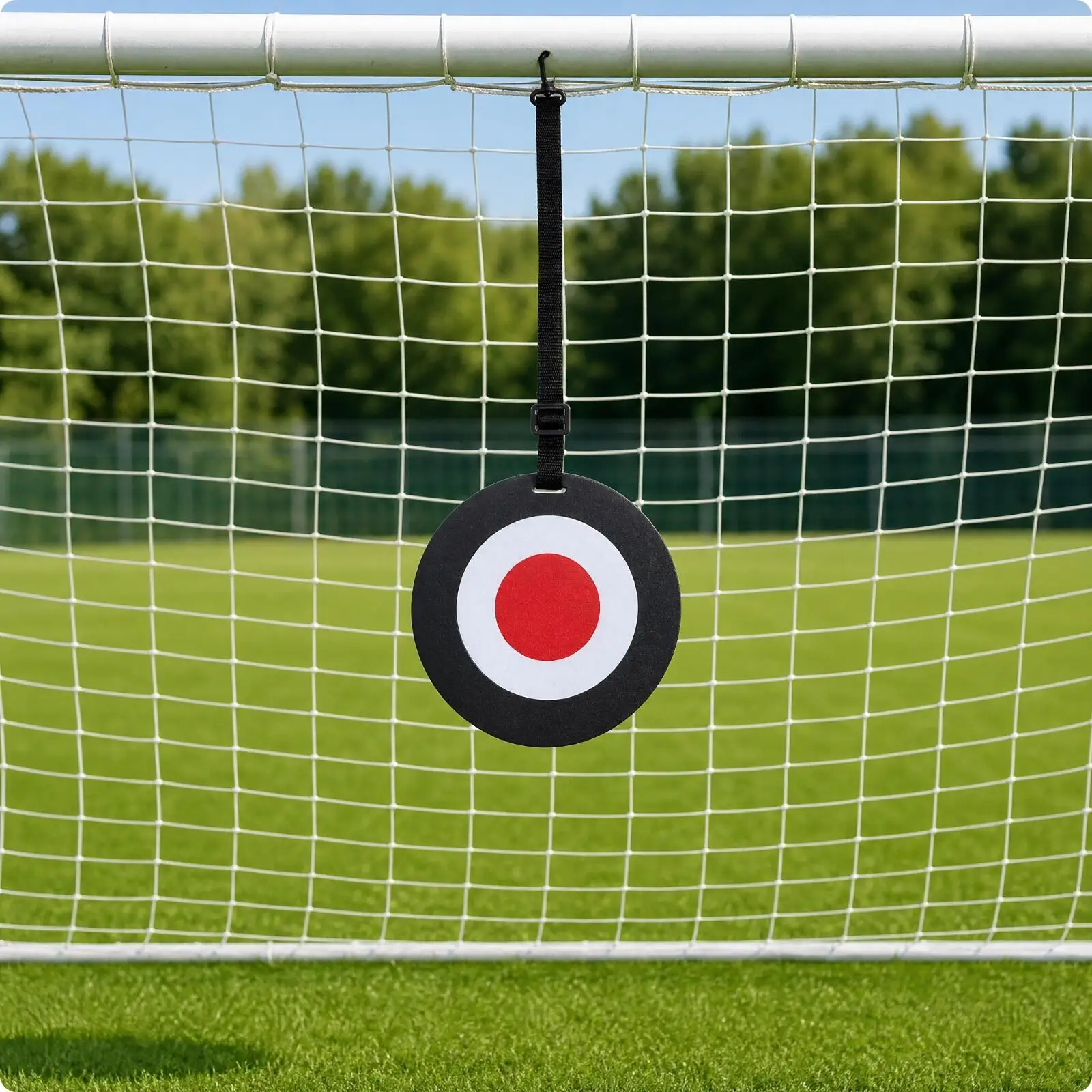 Football Training Target for Soccer Accuracy Practice PP Round Black Red with Carabiner Clip for Goal Attachment Tool