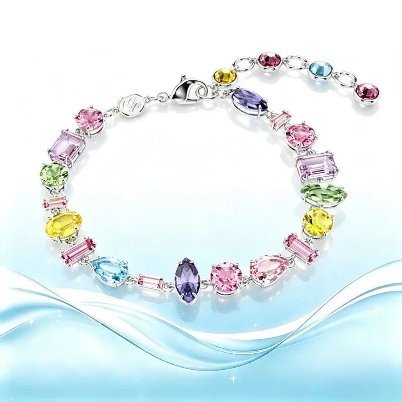 Light Luxury Rainbow Candy Bracelet Transparent Gemstone Banquet Special Occasion Accessories