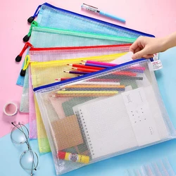 Portátil Zipper File Bag para Estudantes, File Bag, Storage Bag, Office Files, Papelaria, Transparente, Single-Layer, Malha, Test Paper, Dados, A3, A4, A5, A6
