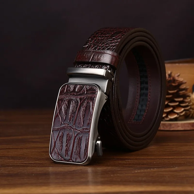 Top-grain men's belt leather automatic light luxury casual dress pants
