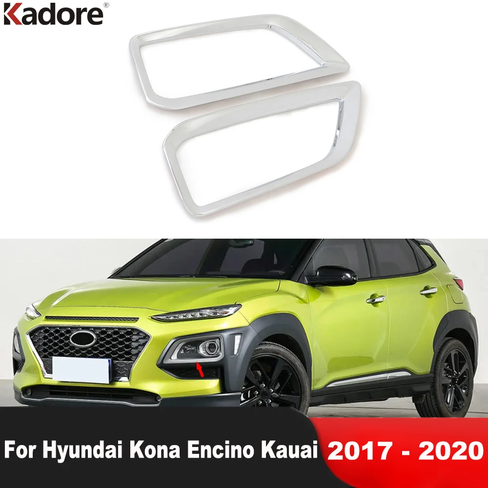

For Hyundai Kona Encino Kauai 2017 2018 2019 2020 SUV Chrome Front Fog Light Lamp Cover Trim Foglight Bezel Trim Car Accessories