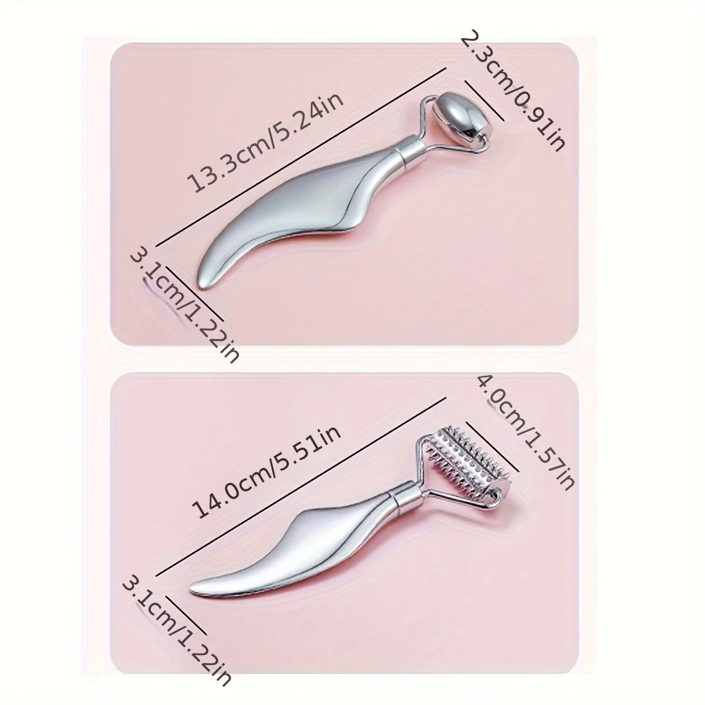 Gua Sha Strumenti per il viso Rullo per il viso Massaggio Pelle e acciaio inossidabile Gua Sha 2 in 1 Adatto per la cura quotidiana della pelle del corpo Viso Collo