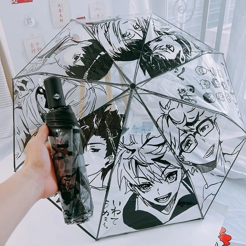 Anime Haikyuu!! Cosplay Lucency Transparency Portable Parasol Windproof Rain Fold Dual Purpose Folding Sun Umbrella Xmas Gift