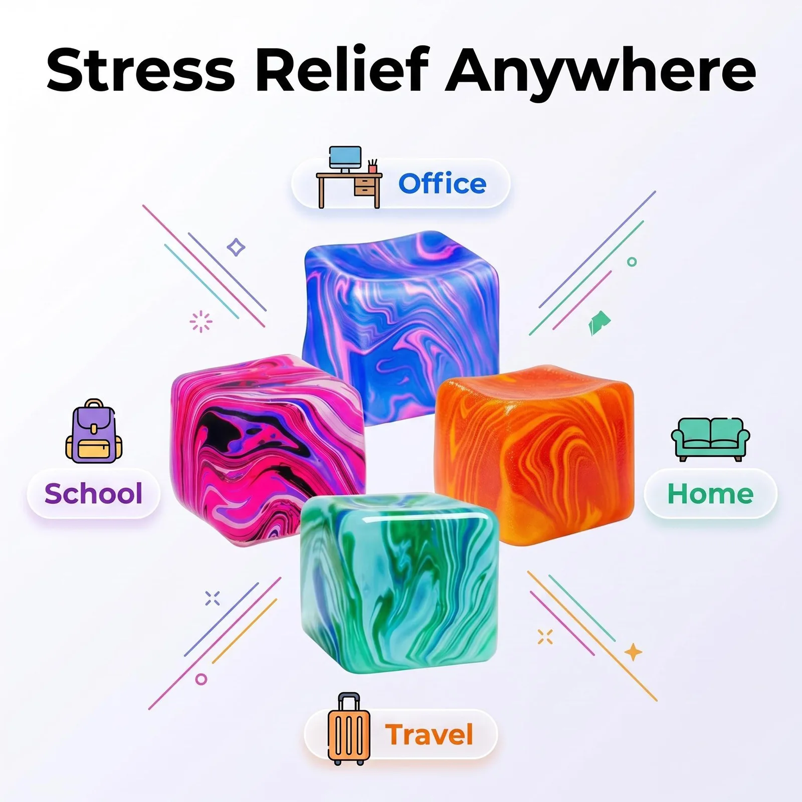 4Pc Swirl Pattern Cube Maltose Squishy Toy Super Soft Elastic Slow Rebound Texture Deformable Squeeze For Indoor Entertainment
