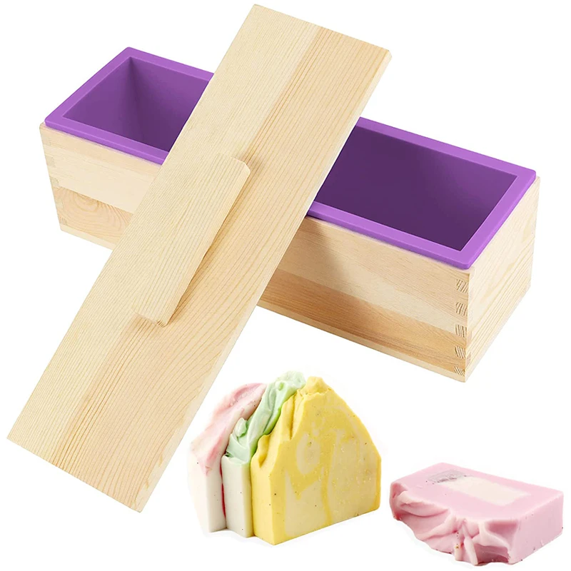 1 комплект силиконовых форм для мыла на 47 унций, прямоугольные силиконовые формы для изготовления мыла в форме буханки с деревянной коробкой и крышкой, принадлежности для изготовления мыла