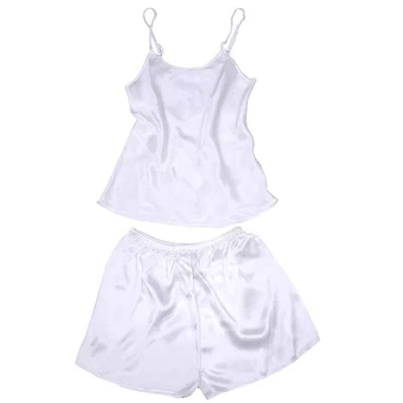 Mulheres Camisola de Cetim com Shorts Conjunto de Pijama, Pijamas, 100% Seda Natural, 16 momme, M-2XL, YM004