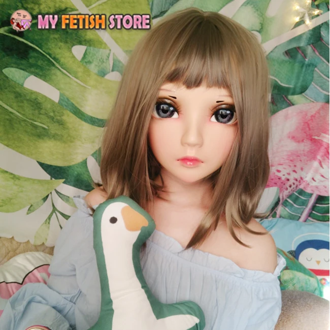 (Xi-01)Female Sweet Girl Resin Half Head Kigurumi BJD Eyes Crossdress Cosplay Japanese Anime Role Lolita Mask With Eyes And Wig