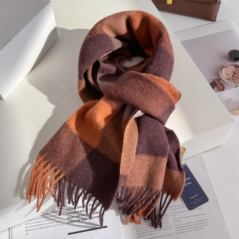 فاخر 100% وشاح من الصوف المرأة منقوشة الكشمير منديل شتاء دافئ الإناث شال صوفية لينة الرجال Bufanda وشاح الكورية البريطانية