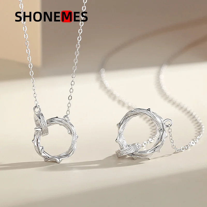 Shonemes Thorns Rose Pendant Necklace 9x2x5 Exquisite Double Rings Clavicle Chain Choker Jewelry Gifts for Men Women