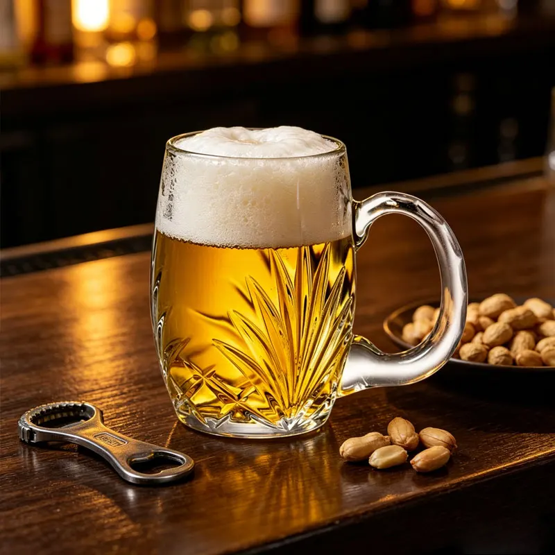480ml Beer Glass Creative Carved Beer Glass with Handle Large Capacity Tea Cup Water Cup Party Vintage Glass Cup Beer Glasses