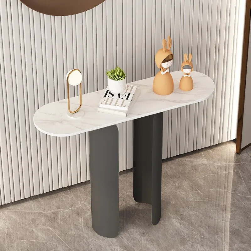 Light luxury door cabinet marble slate strip case modern simple door entry lobby foyer gray wall side table