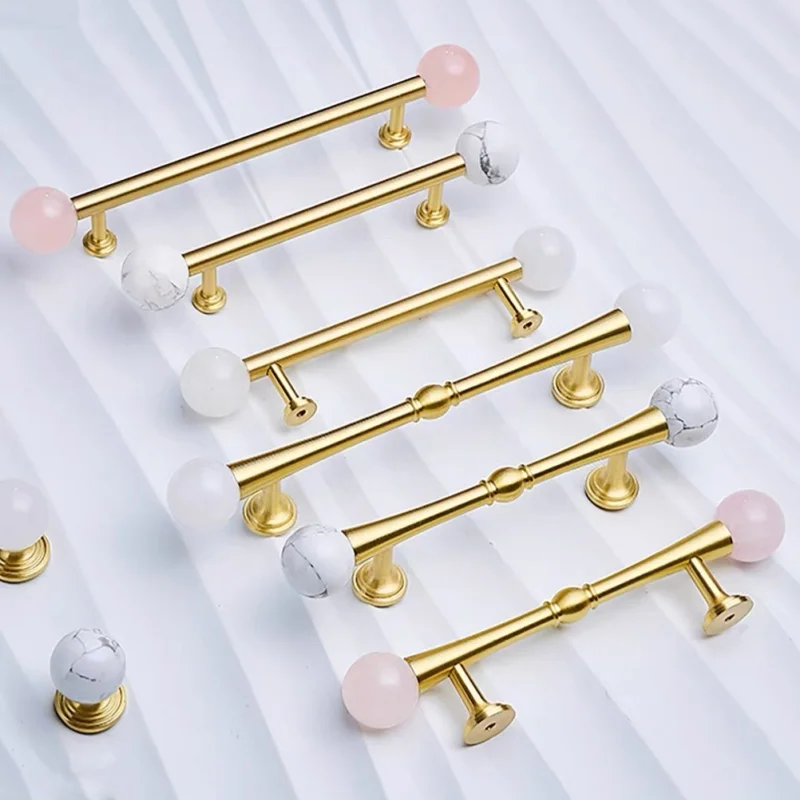 Natural Marble/ Crystal + Brass Kitchen Cabinet Pulls Cupboard Wardrobe Door Pull Drawer Crystal Knobs And Furniture Handles