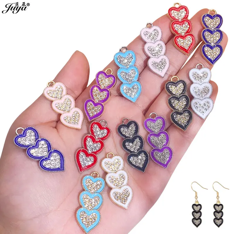 

10pcs/lot Longer Heart Charms With Shiny Rhinestones Pendants Fit DIY Earrings Necklaces Jewelry Making Findings Accessories