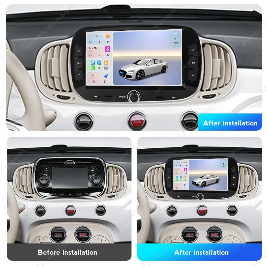 Navifly Android 15 Car Radio Wireless Carplay Auto For FIAT 500 2016-2019 Car Multimedia Player 2 Din GPS Navigation FM WIFI BT