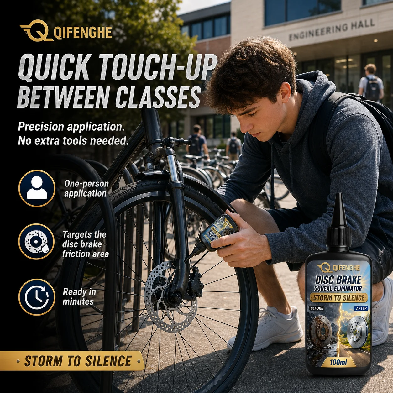 QIFENGHE Disc Brake Squeal Eliminator 100ml, Bike Brake Care Solution, Eliminate Squeak, Improve Control, Long-Lasting, Precisio