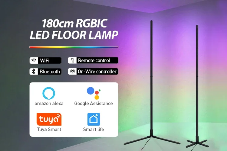 200cm RGB Tuya Floor Lamp Smart APP Remote Control Modern Corner Floor Light Atmospheric LED Stand Lighting Festival Decoration