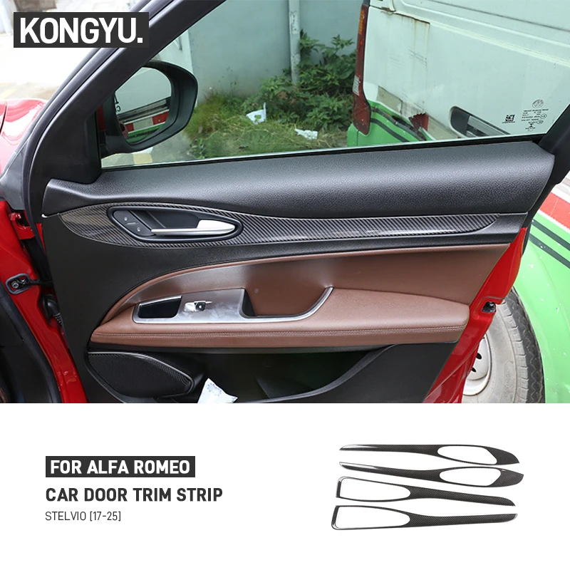 For Alfa Romeo Stelvio 2017-2025 Real Dry Carbon Fiber Car Inner Door Panel Trim Cover Decorative Strips Interior Accessories