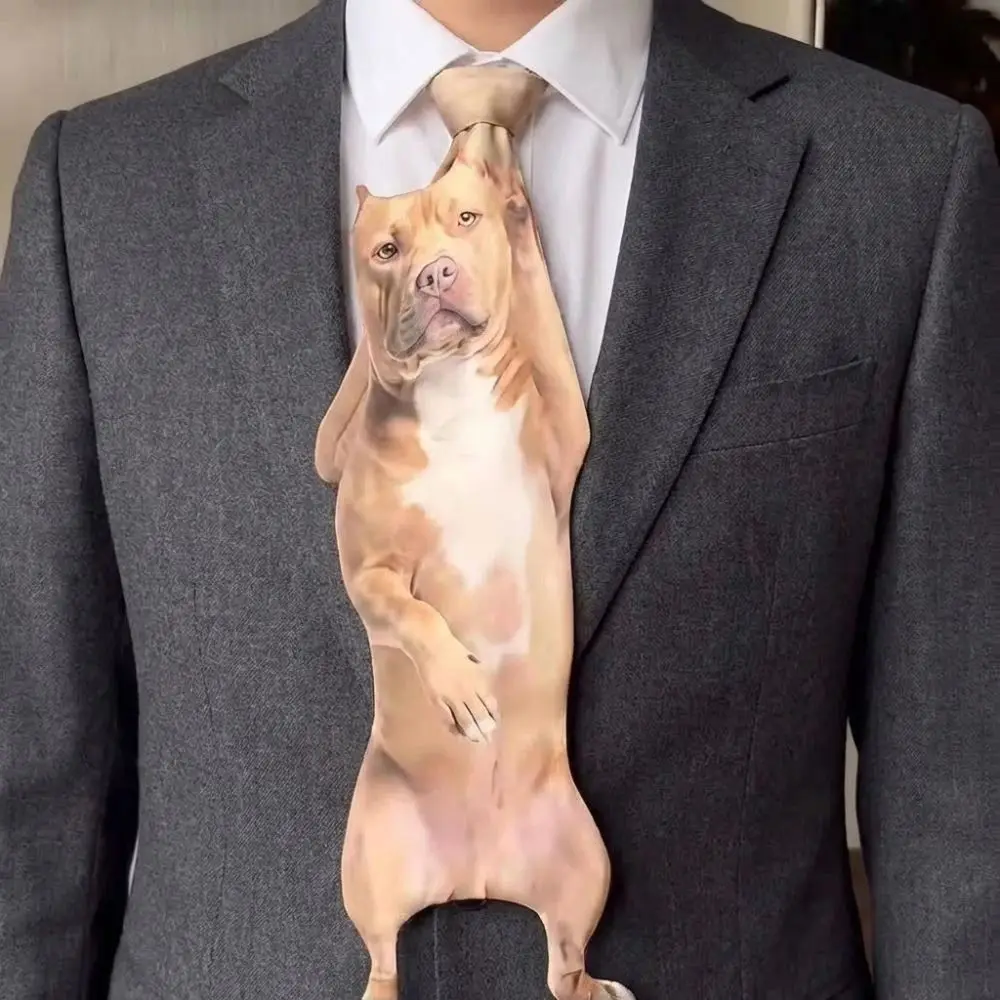 3D Dog Dog-shaped Men's Tie Novelty Animal Pattern Puppy Necktie Lifelike Satin Fabric Creative Neck Tie For Wedding and Party