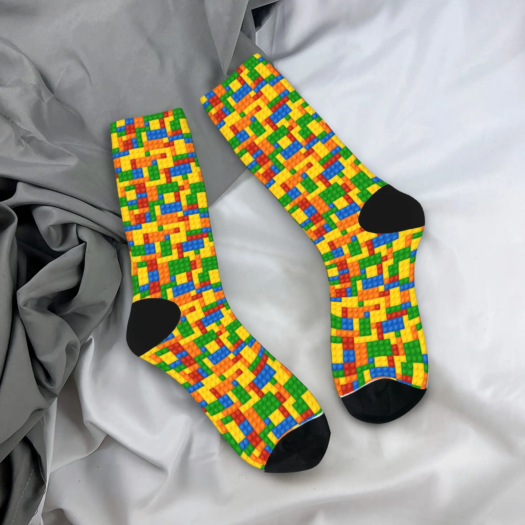 Classic Primary Color Building Blocks Pattern Stockings Men Socks Soft Breathable Funny Socks Autumn Cycling Non Slip Socks Gift