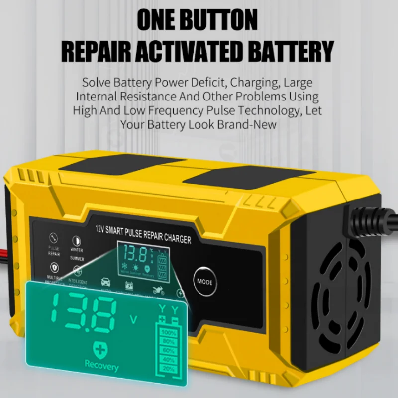Car Battery Charger 6A 12V Intelligent Automatic Fast Power Charging Pulse Repair Wet Dry Lead Acid LCD Display For Motorcycle
