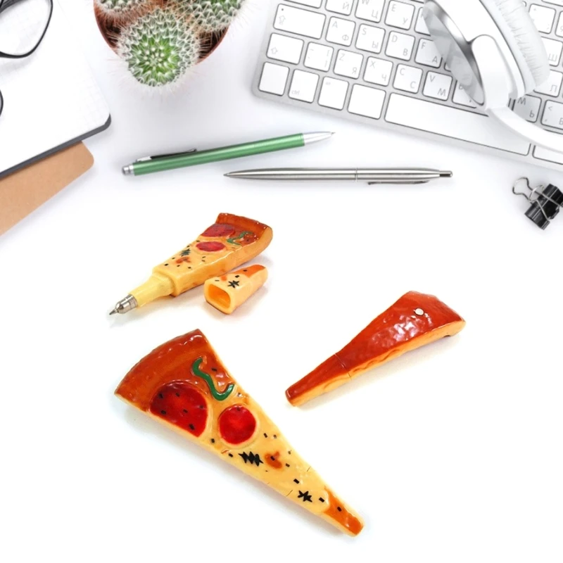 5 Pcs Ballpoint Pen Writing Pen Pizza Shaped Ballpoint Pen Black Pen Refrigerator Sticker Home Decorations H8WD