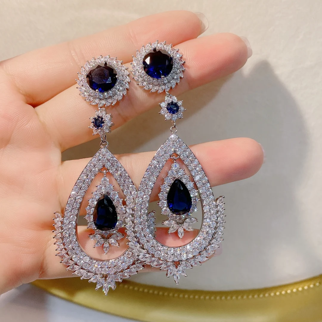 HIBRIDE Charms Water Drop Design Dangle Earrings For Women Wedding Cubic Zircon Dubai Drop Earring Fashion Jewelry E-1124