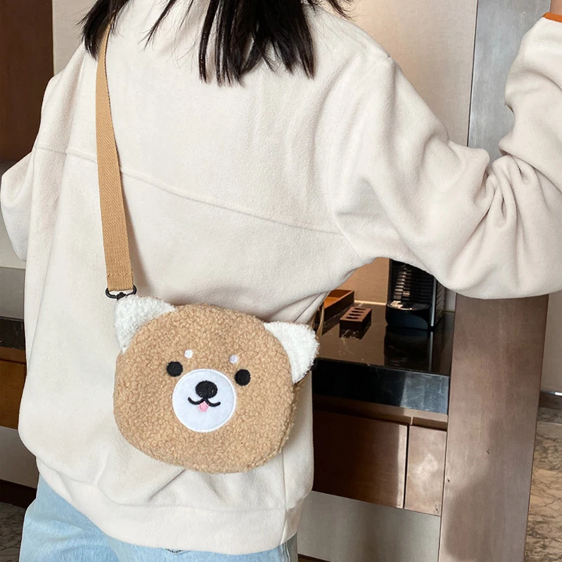 Girls Cute Sheep Shape Crossbody Bag Mini Coin Purse Wallet Crossbody Bag Plush Soft Sweet Purses