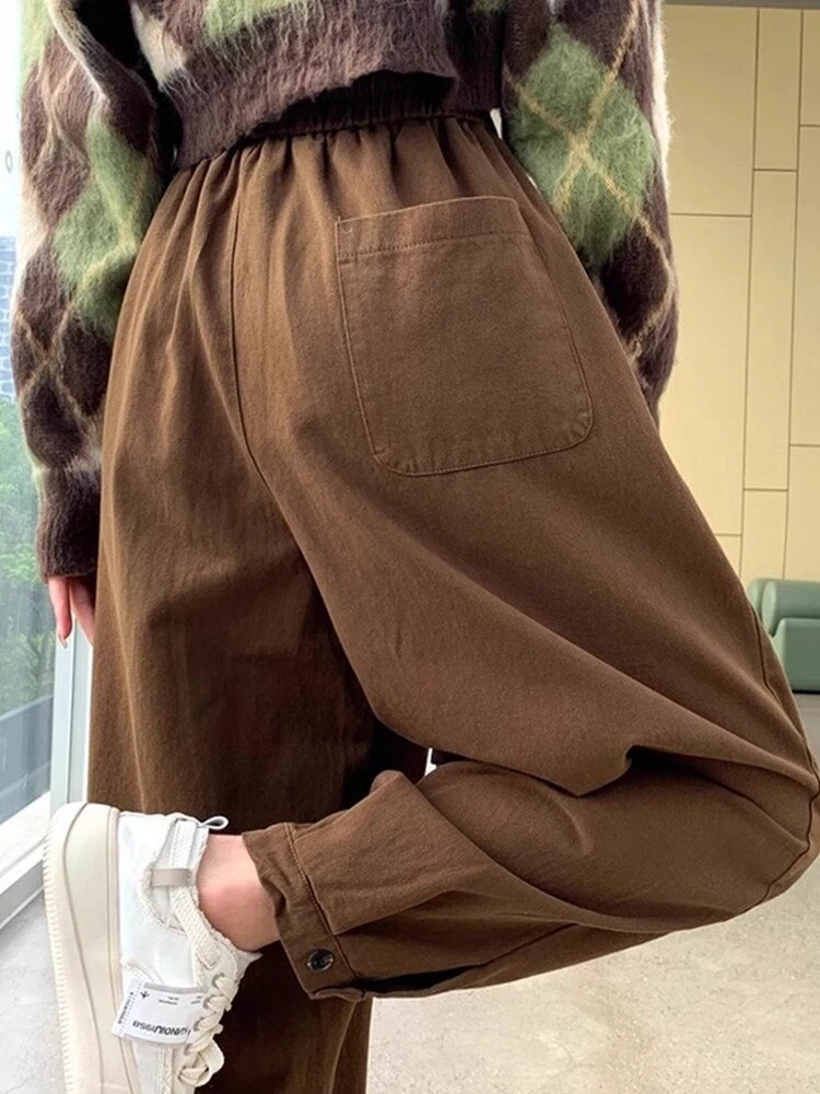 American Washed Pure Cotton Lantern Pants Women's Spring Autumn Loose Cuffed Casual Trousers Nine Points Harlan Old Dad Pants